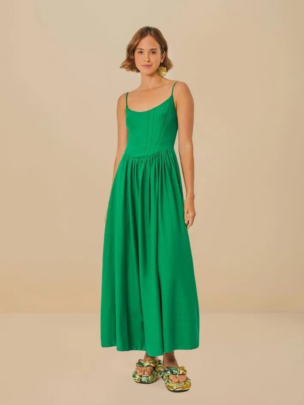 FARM Rio Green Corset Strap Maxi Dress